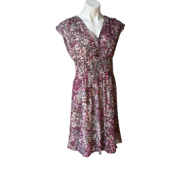 Banana Republic V-Neck Cap Sleeve Smocked Waist Chiffon Dress, Sz 2 - Picture 5 of 15